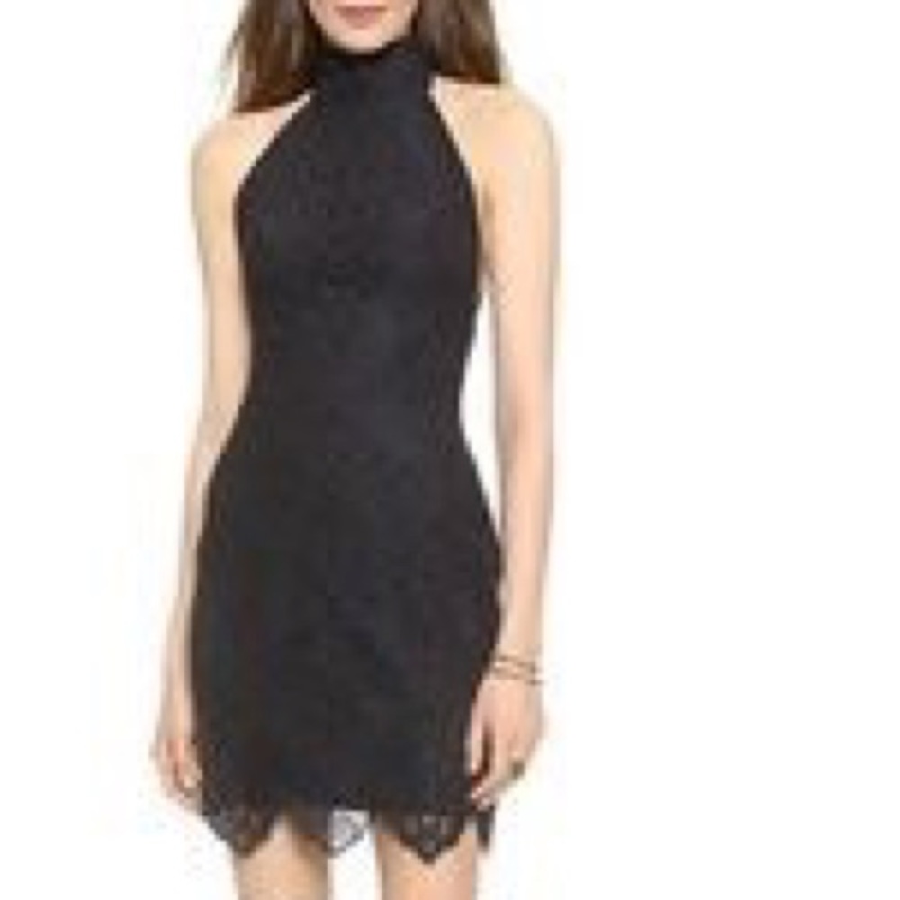 For Love and Lemons black halter lace mini dress